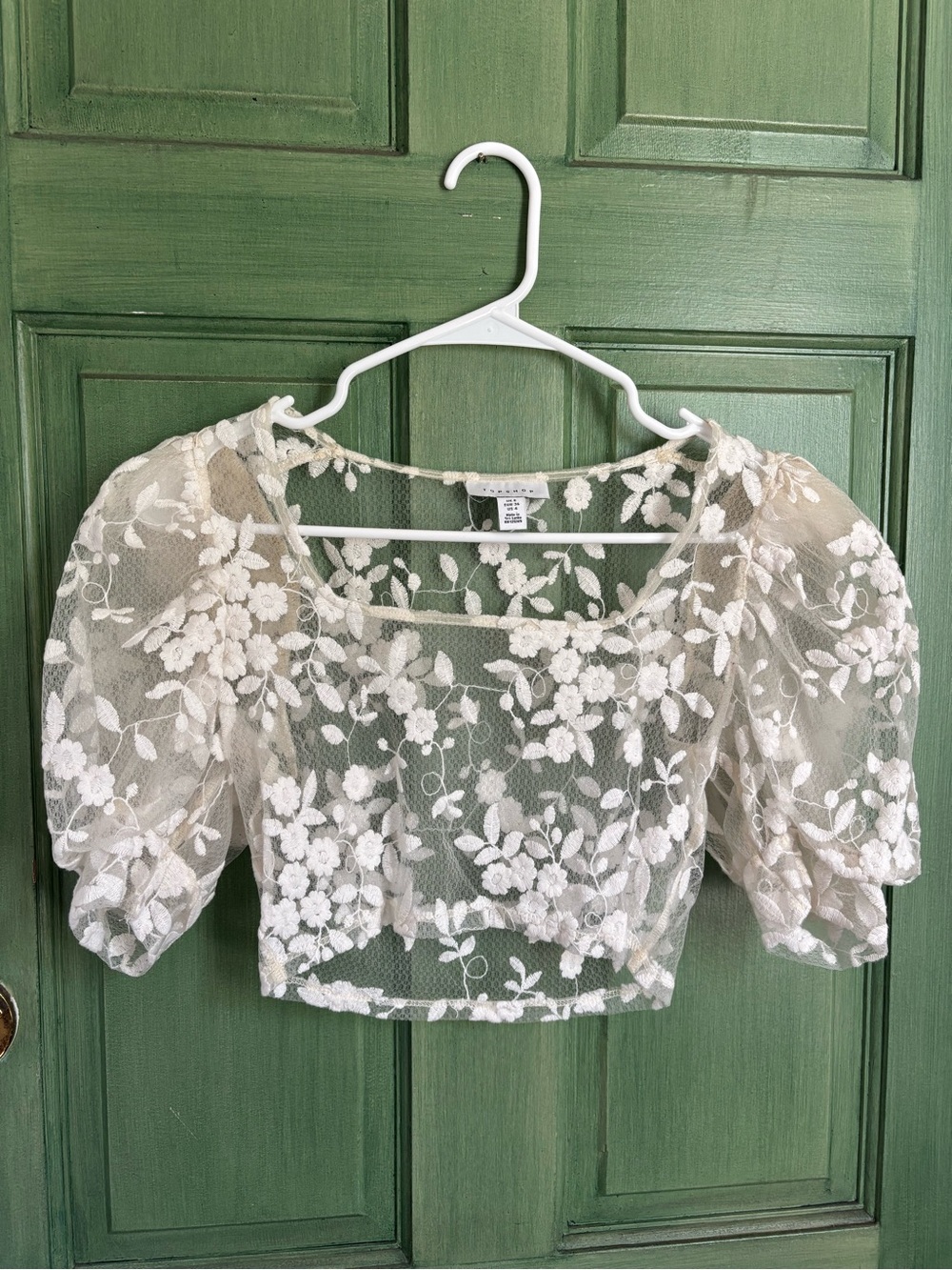 Topshop White Floral Embroidered Sheer Crop Top - Picture 3 of 4